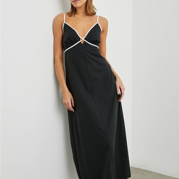 Rails Jessa Cutout Maxi Dress Adjustable Straps Contrast Trim Black White M NWT - Picture 3 of 11